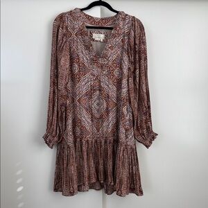 Anthropologie Paisley Tiered Mini Dress in Rust, Purple, Cream